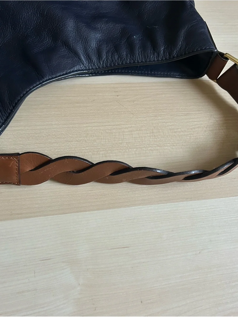 Boden Navy Hobo Bag with Braided Brown Strap